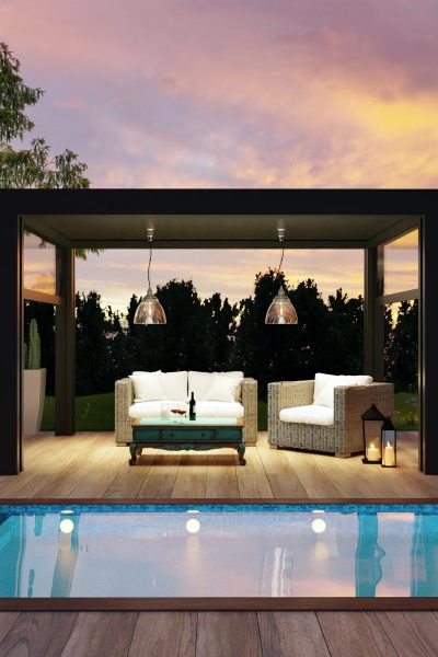 3d,Top-view,Render,Of,Modern,Black,Bio-climatic,Pergola,On,An